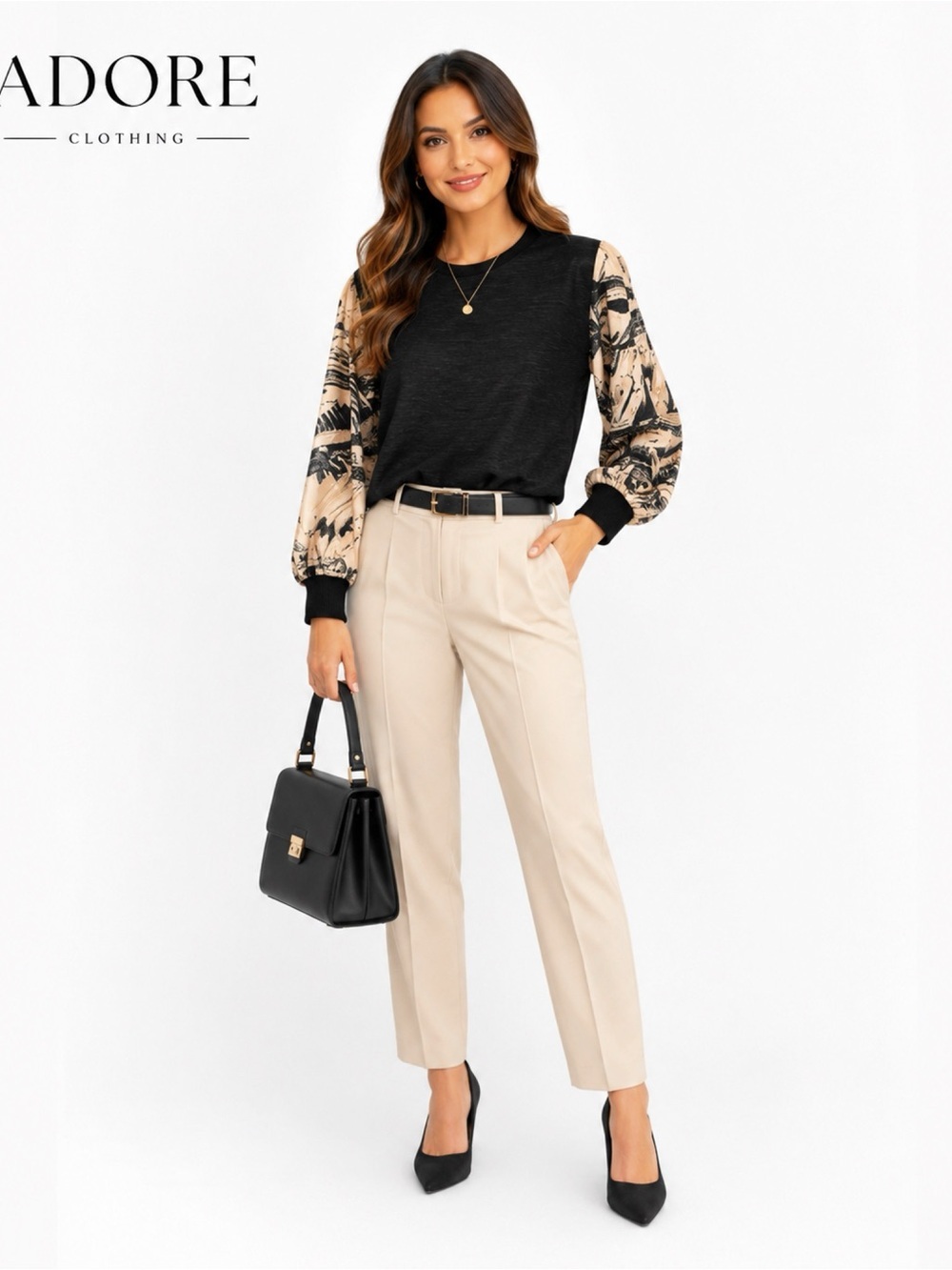 ADORE Black Textured Printed Blouse
